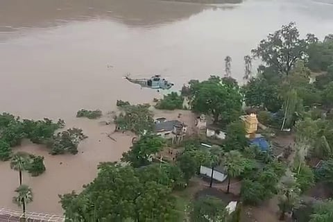 Indian Navy helicopters conduct rescue and relief operations in marooned villages in Eluru, Andhra Pradesh