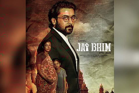 Suriya is seen as lawyer in a poster from Jai Bhim