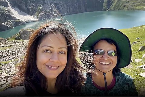 Jyotika along with another trekker in a screengrab from her latest travelogue on Instagram