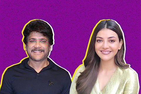 Nagarjuna Akkineni on the left and Kajal Aggarwal on the right. 