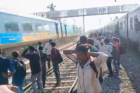 A screenshot from the video which shows the narrow escape of passengers