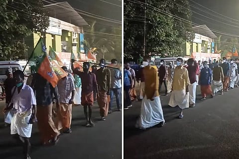 BJP flag bearers raising violent slogan against Kerala