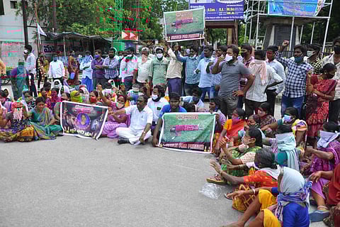 People in Koppole village protesting police negligence in case of Dalit girl's murder