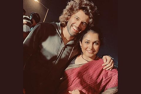 Ramya Krishnan and Vijay Deverakonda on the sets of Liger
