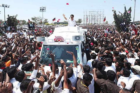 MK Stalin at his massive rally in Trichy