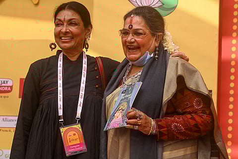 Mallika Sarabhai with Usha Uthup at the Apeejay Kolkata Literary Festival