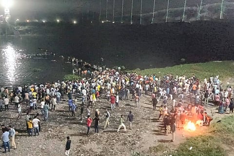 Image of rescue operations going on at Morbi, Gujarat