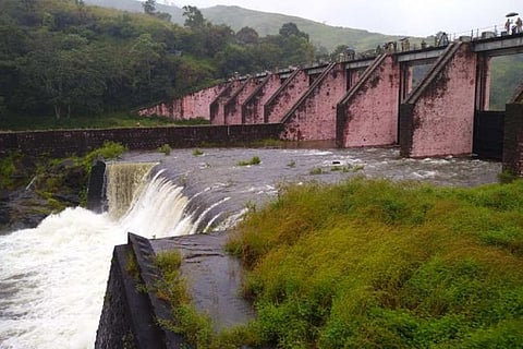 Water flowing through spilways as Mullaperiyar dam