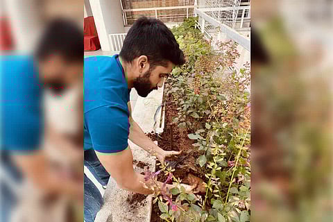 Actor Naga Chaitanya planting a sapling at his home