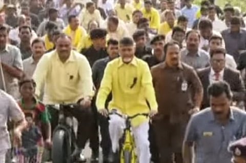 Tour de Amaravati : Naidu goes cycling demanding special status for AP