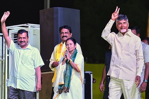 Vote for friendly parties to oust Modi: Mamata, Kejriwal campaign for Naidu in Vizag