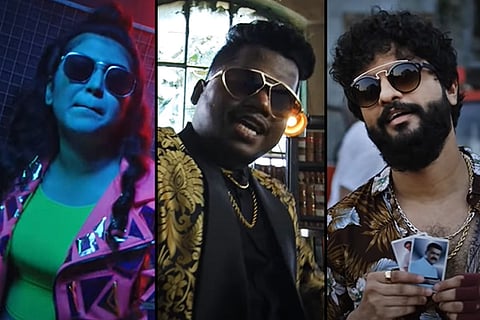 Rapper SIRI on the left, Arivu in the center and actor Neeraj Madhav on the right