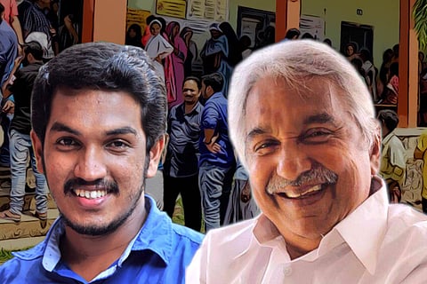 LDF's Jaick C Thomas and Congress's Oommen Chandy, candidates in the Puthupally constituency in Kerala