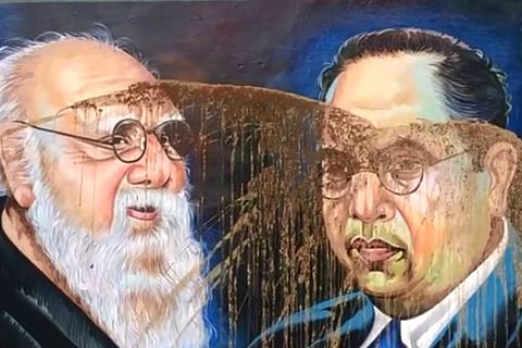The cow dung thrown at Ambedkar and Periyar image at Krishnagiri 