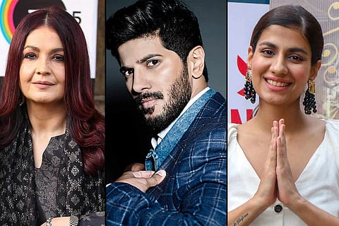 Actor Pooja Bhatt on the left, actor Dulquer Salmaan in the centre and actor Shreya Dhanwanthary on the right.