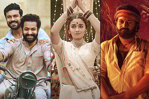Stills from RRR, Gangubai, Kantara movies