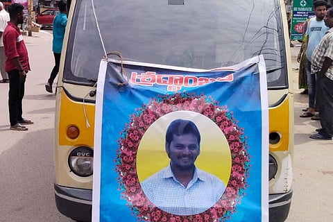 Poster for Hyderabad gig worker Raju who died in road mishap