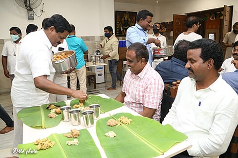 Food being served to the devotees