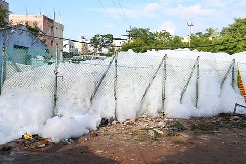 Saroornagar lake frothing after heavy rains in Hyderabad in July 2021