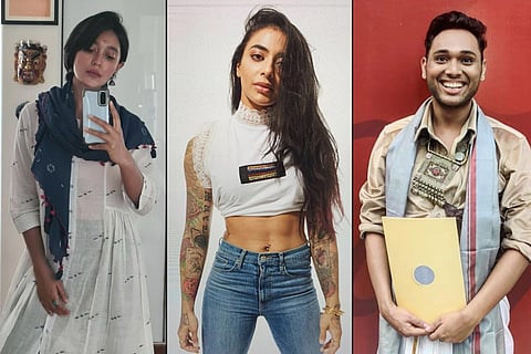 Actor Sayani Gupta on the left, actor Bani J in the middle and artist and model Anwesh Sahoo on the right.
