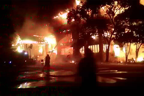 Fire fighters trying to douse the Secunderabad club fire