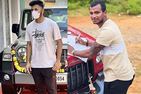 From left: Shardul Thakur and T Natarajan with their new SUVs