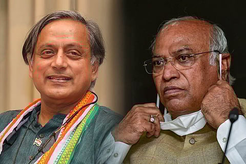 A collage of Shashi Tharoor and Mallikarjun Kharge, who are running for the post of Congress President