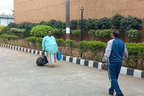 Simhayaji walking out of jail