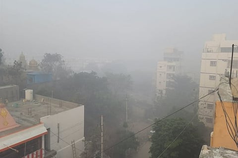 Smoke covering Aditya Gardens colony in Nizampet
