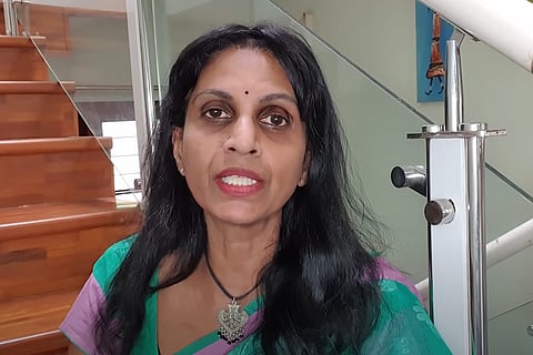 Former Kerala IPS officer Sreelekha IPS in a saree looking into the camera