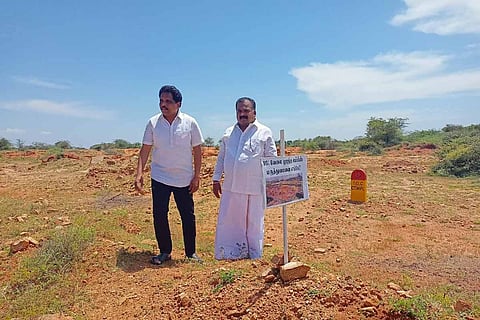 MPs Su Venkatesan and Manickam Tagore visiting the site for the upcoming AIIMS in Madurai