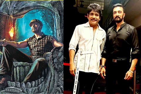 Kiccha Sudeep in 'Phantom' and with Nagrajuna Akkineni on Bigg Boss Telugu