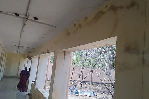 Telangana TB Hospital wall with visible damage