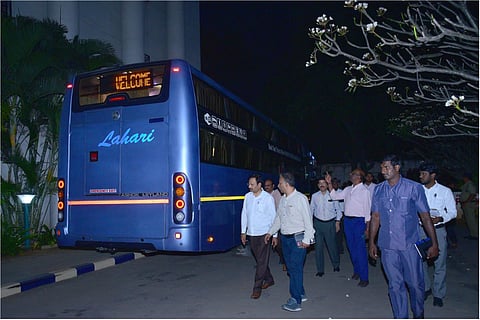 TSRTC MD VC Sajjanar inspecting prototype AC sleeper bus