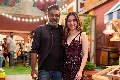 Vijay Sethupathi and Tamannaah Bhatia are seen posing together. 