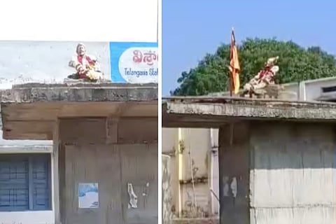 Shivaji idol placed on pedestal meant for Basaveshwara statue in Madnoor mandal in Kamareddy, Telangana