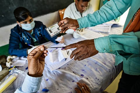 A voter getting his finger inked in Uttar Pradesh: Atmakur bye-poll in Andhra Pradesh to be held on June 23 