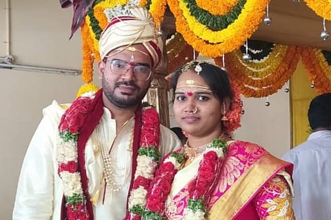 Dowry harassment victim Gandam Soundarya with husband Ganesh