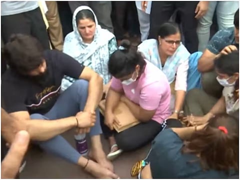 Protesting wrestlers in Haridwar ahead of immersing their medals