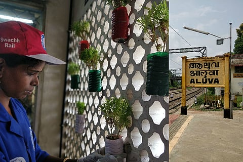 This station in Kerala has found a clever way to upcycle plastic: Vertical gardens