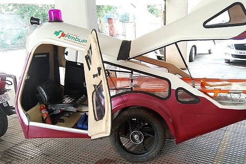 An ambulance for all roads: Pulled by a bike, this van can also act as a mobile clinic