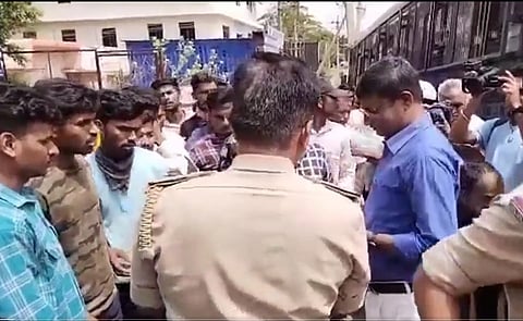police face protesters in dharwad