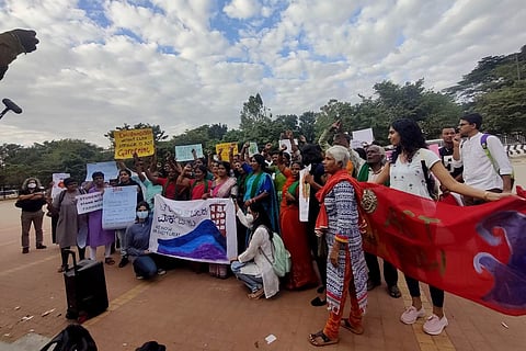 A scene from the protest at Freedom Park