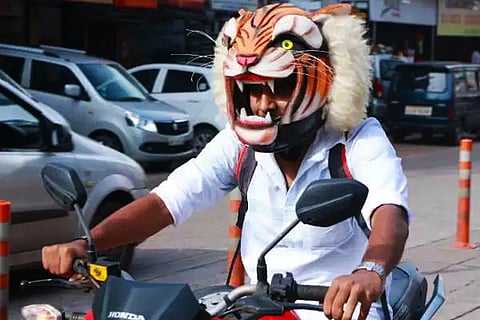 This Mangaluru man’s ‘Hulivesha’ helmet promotes local art form and road safety too