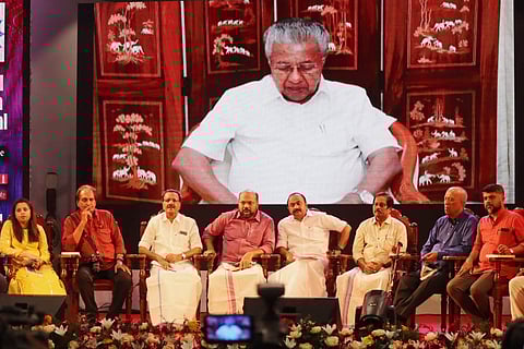 Pinarayi Vijayan addresses the gathering at the Cutting South media festival