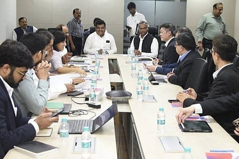 Karnataka Ministers MB Patil and Priyank Kharge with representatives of Foxconn