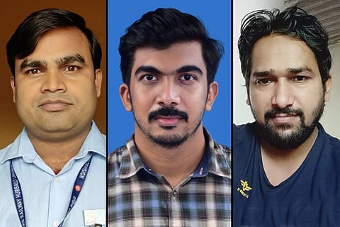 A collage of loco pilot Ranjeet Kumar, assistant loco pilot Hashid K and guard Shailender Kumar