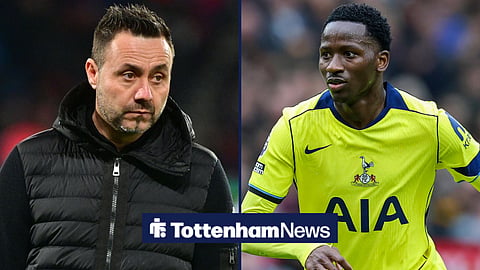 Tottenham manager Roberto De Zerbi with Pape Sarr in action for Spurs in the Premier League