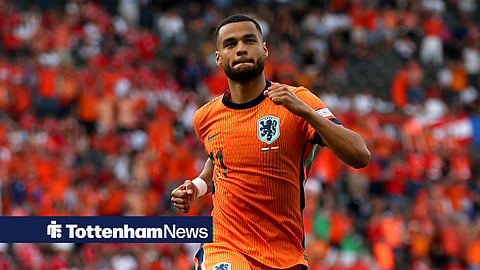 Cody Gakpo celebrats scoring against Austria for the Netherlands at Euro 2024. 