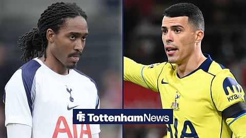 Tottenham's Djed Spence and Pedro Porro in action during the 2025-26 Premier League season